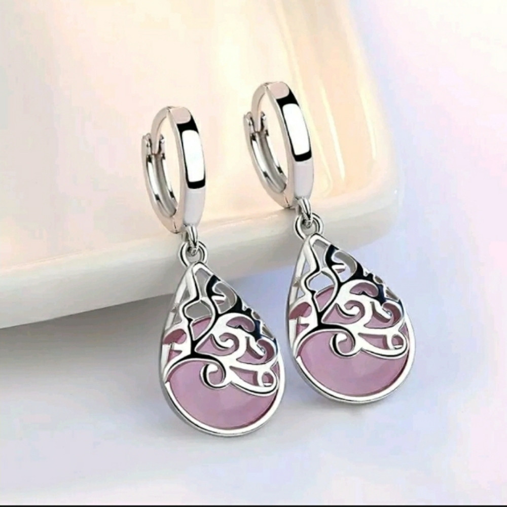 Gorgeous 925 Silver Drop Earrings Moonstone Pair